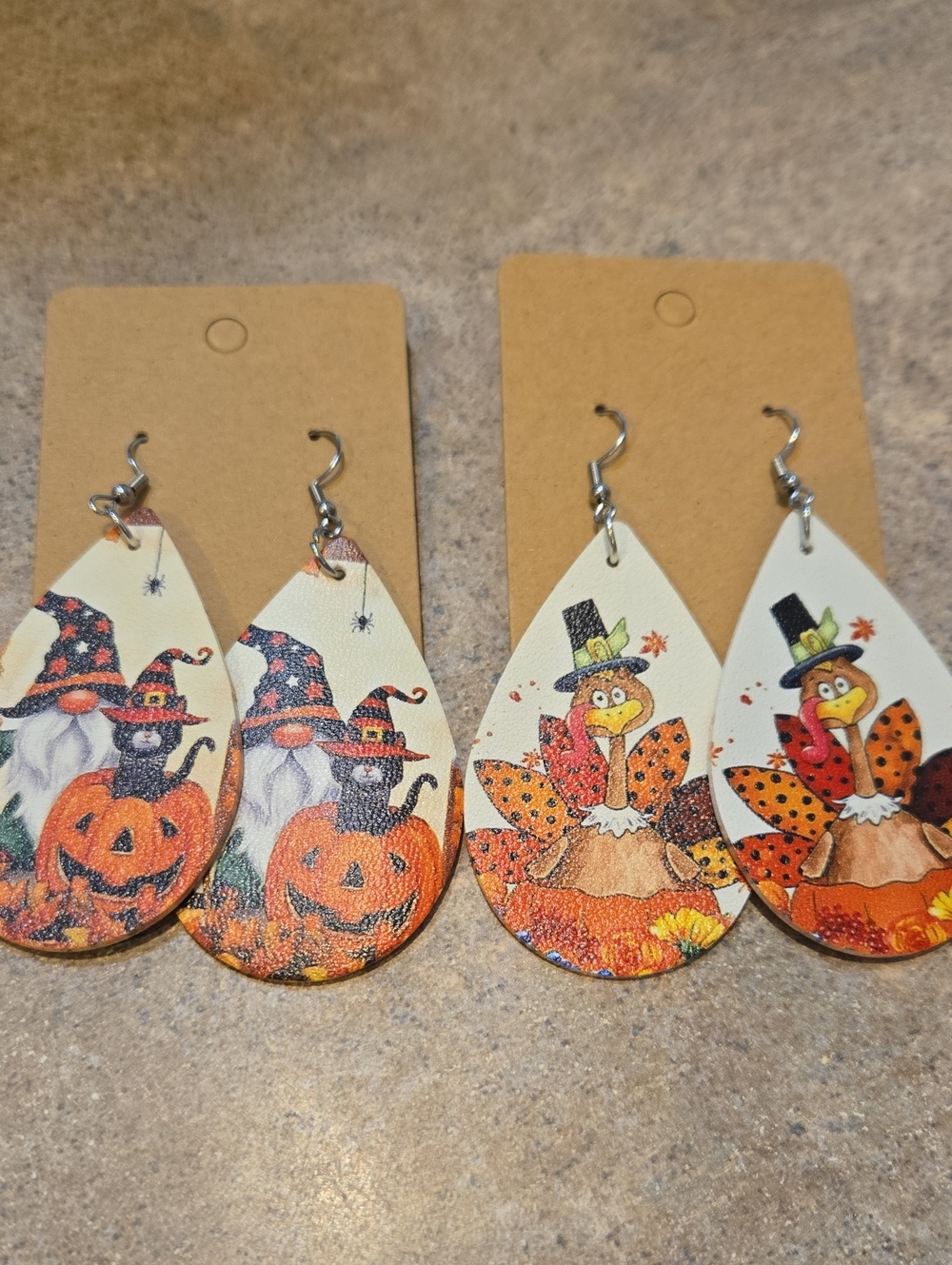 New Set of Two Halloween/Thanksgiving Teardrop Dangle Earrings